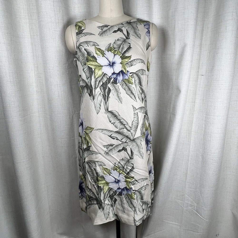 Vintage Tommy Bahama Silk Wool Sheath Dress Tropical Floral Sleeveless Size 8